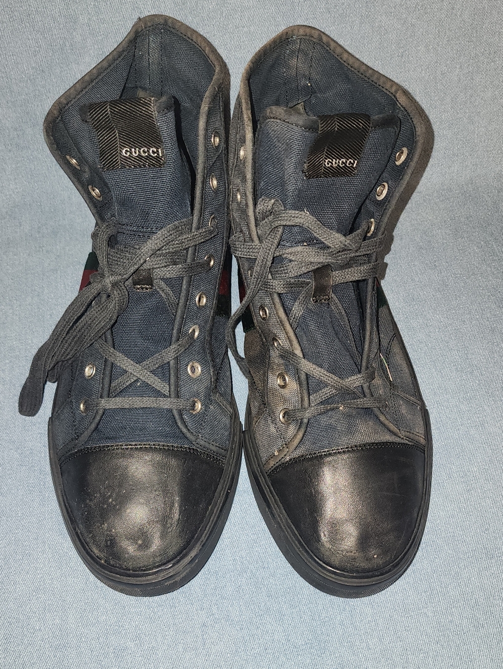 Gucci Men’s Navy and Black High-Top Sneakers